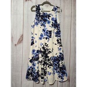 Donna‎ Morgan Floral Fit and Flare Sleeveless Dress Women Size 14 Blue White